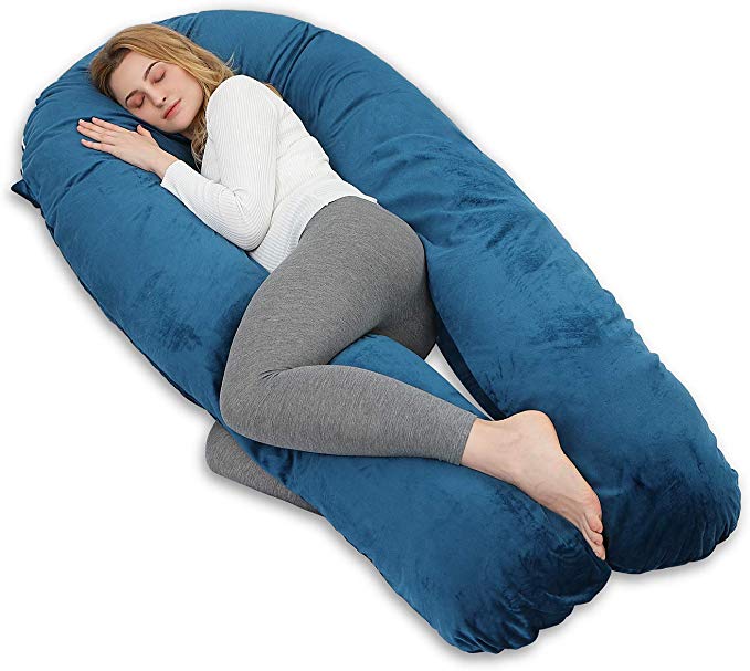 Meiz 65 inch Full Body Pregnancy Pillow and Maternity Pillow for Pregnant Women Sleeping with Velvet Cover, Blue