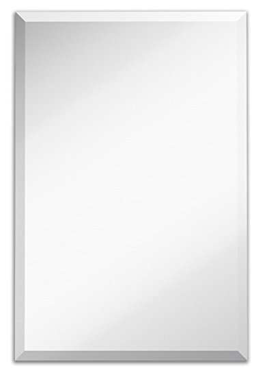 Large Simple Rectangular Streamlined 1 Inch Beveled Wall Mirror | Premium Silver Backed Rectangle Mirrored Glass Panel Vanity, Bedroom, or Bathroom Hangs Horizontal & Vertical Frameless(24"W x 36"H)