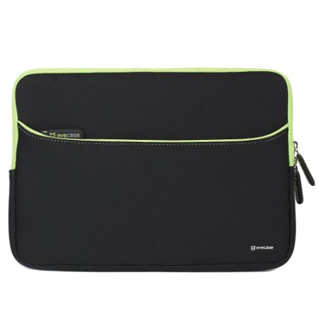 Evecase 11.6-Inch Neoprene Padded Slim Sleeve Case with Exterior Accessory Zipper Pocket for Laptop Notebook Chromebook Computer - Black with Green Trim (Acer Asus Dell HP Lenovo Samsung Toshiba