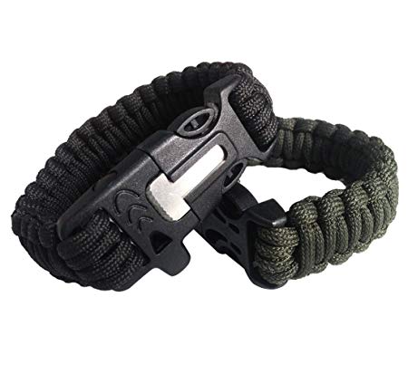 OmeGod Outdoor Survival Paracord Rope Bracelet with Magnesia Fire Starter Stainless Scraper and Whistle, 7-Strand Parachute Cord