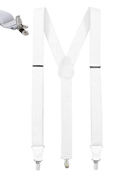 Mens Elastic No Slip"Pin Clip" Y Back Suspenders With Leather Trim -Available in 2 Colors