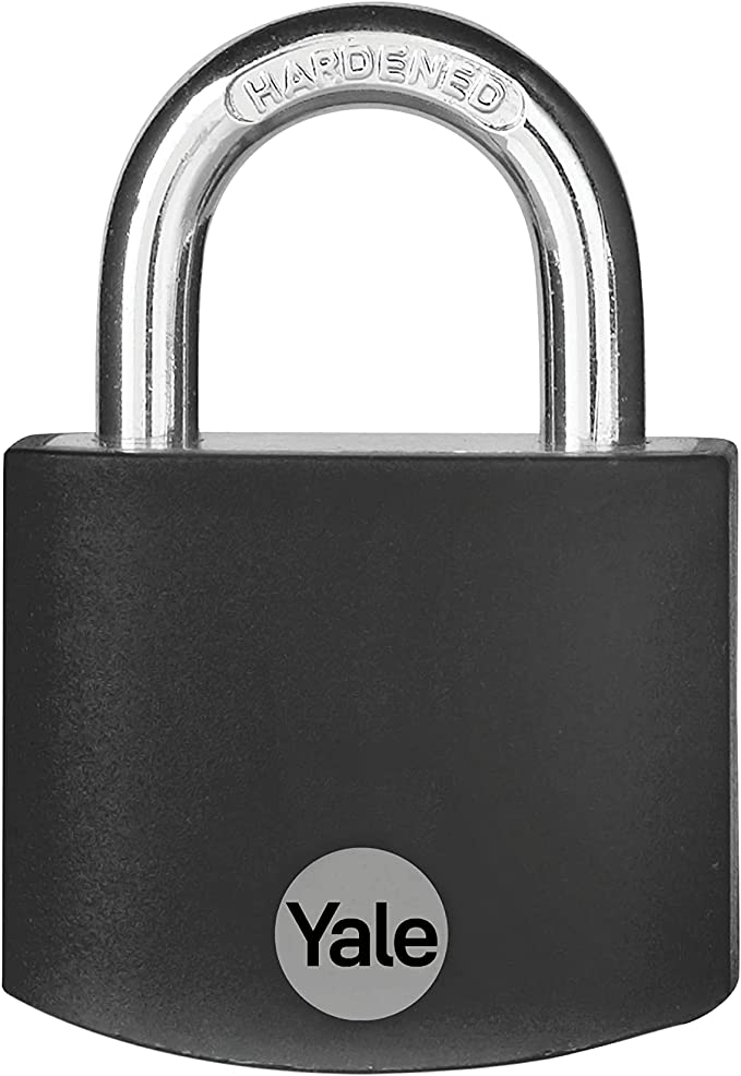 Yale Covered Aluminum Padlock with 3 keyed Alike Keys for Indoor and Outdoors use, Gym Locker, and Toolbox (Black)