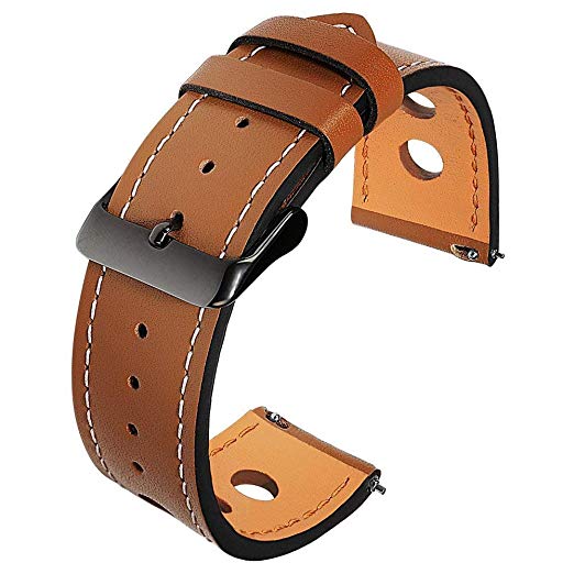 For Samsung Gear S3 Bands, Loxan 22mm Premium Soft Genuine Leather Watch Band, Replacement Smart Watch Strap for Gear S3 Frontier/Classic, Brown