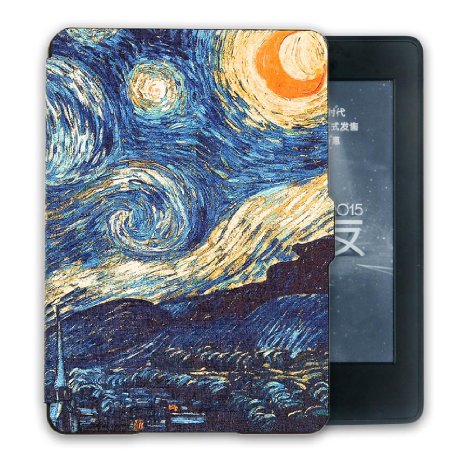 Kandouren Kindle Paperwhite Case - Van gogh Starry Night Smartshell,Light Slim Leather Cover with Autowake(Fit 6 inch Amazon Kindle Paperwhite 2013 2015),blue color book