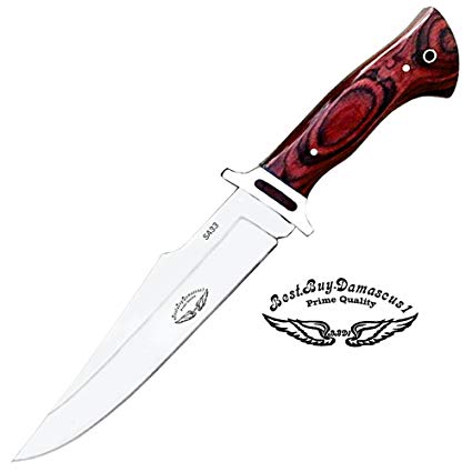 Best.Buy.Damascus1 Red wood 12" Fixed Blade custom 440c Stainless Steel hunting Knife 100% prime Quality