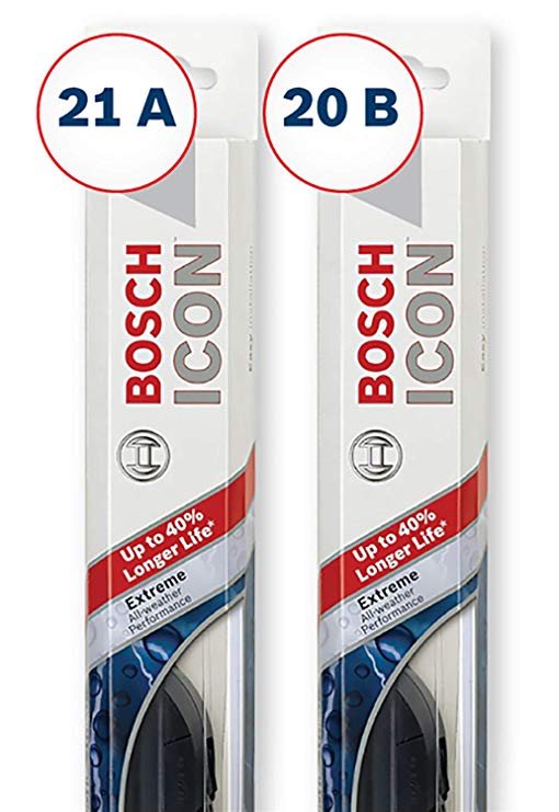 Bosch ICON Wiper Blades (Set of 2) Fits 2001-93 Nissan Altima; 2010-01 Dodge Dakota; 2008-03 BMW Z4 & More, Up to 40% Longer Life