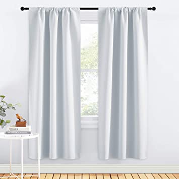 NICETOWN Greyish White Window Curtain Panels - Thermal Insulated Rod Pocket Room Darkening Curtain Sets for Bedroom (Greyish White, 2 Panels, 34 by 72)