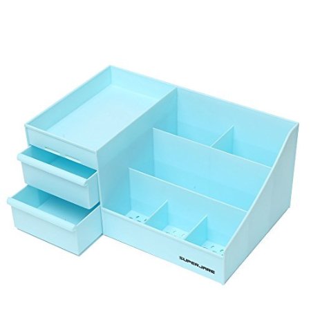 Superjare 13.8" x 8.8" x 6.4" Large Makeup Organizer with Drawers Blue 60203L
