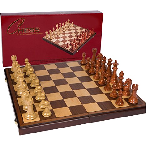 Abigail Chess Inlaid Wood Folding Board Game with Pieces - 21 Inch Set