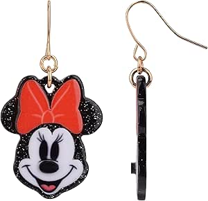 Disney Earrings, One Pair in Authentic Jewelry Gift Box, Hanging Acrylic Charm with 1.5” Drop, Fish Hook Closure