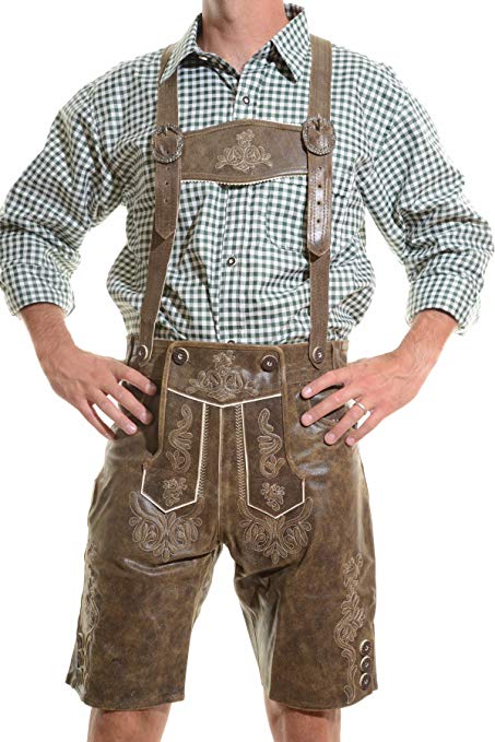 lederhosen4u Men's Bavarian Lederhosen Rustic CRACKER - Oktoberfest Leather Trousers