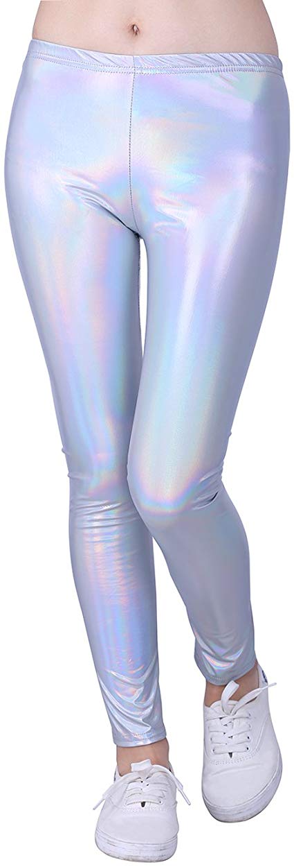 HDE Girls Shiny Wet Look Leggings Kids Liquid Metallic Footless Tights (4T-12)