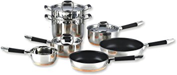 chéri d'amour 10 Count Top Rated Stainless Steel, Copper Base, Nonstick Cookware Set