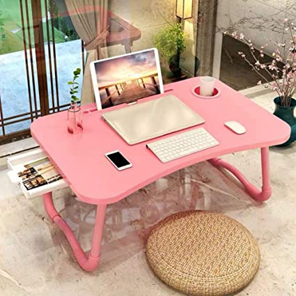 Laptop Desk for Bed, Foldable Laptop Bed Tray Table with Storage Drawer, Multifunction Lap Desk Stand with Cup Holder Perfect for Eating, Working, Writing, Gaming, Drawing on Bed/Couch/Sofa/Floor