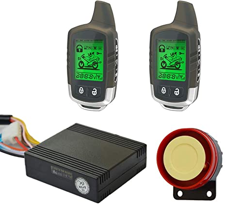 BANVIE Power Save Two Way Remote Engine Start Motorcycle Security Alarm System with 2 LCD Status Indicator Transmitters