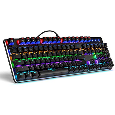 RK Royal Kludge RK935 Mechanical Gaming Keyboard 104 Key with Blue Switches, Rainbow LED Backlit USB Wired Keyboard, All-Key Anti-Ghosting Computer Keyboard, 6-Color, 14 Modes (Black)