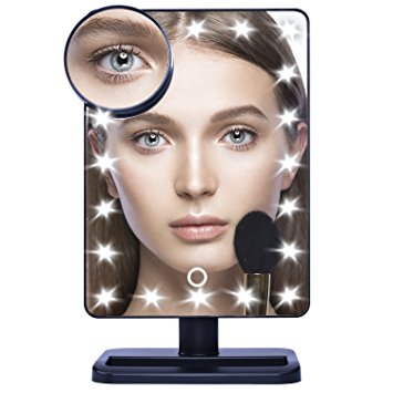 Makeup Mirror, Build-in 20 LED Lights with Removable 10X Magnifying Mirror Free Rotation Touch Adjustable Lighted Mirror in Rectangular Shape