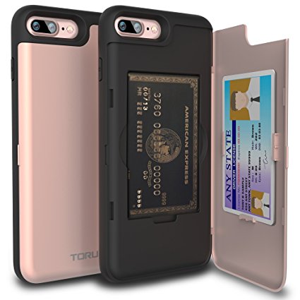 iPhone 7 Plus Case, TORU [CX PRO][Pink] Protective Hidden Wallet Case with [CARD SLOT][ID HOLDER][MIRROR] for Apple iPhone 7 Plus - Rose Gold