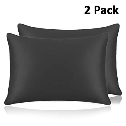 Adubor Silk Satin Pillowcase 2 Pack Silky Pillow Cases for Hair and Skin, Hypoallergenic Anti-Wrinkle, Super Soft and Luxury Pillow Cases Covers with Envelope Closure (Black, 20x36)
