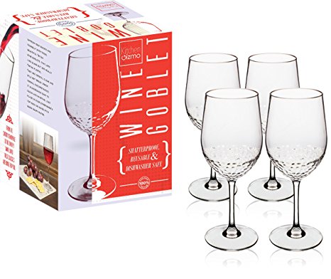 Kitchen Gizmo - Unbreakable Wine Glasses With Hammered Finish 100% Tritan - Set of 4, 10oz Goblets.