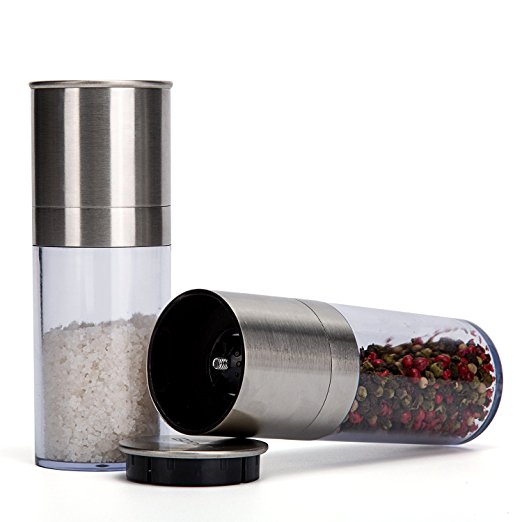 Salt And Pepper Grinder Set - Spice Mill Grinder Combo By Premium Stainless Steel -with Adjustable Grind Setting & Ceramic Rotor Mechanism-Ergonomic Design-Seasoning Shaker Accessories