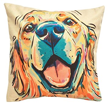 Redland Art Cute Pet Golden Retriever Dog Pattern Cotton Linen Throw Pillow Case Car Sofa Cushion Cover Home Decor 45x45cm