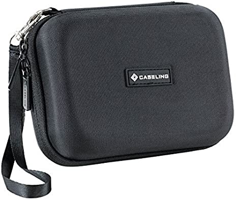 Caseling Hard Carrying GPS Case for up to 5-inch Screens. For Garmin Nuvi Tomtom Magellan GPS ? Mesh pocket for USB Cable and Car Charger - Black