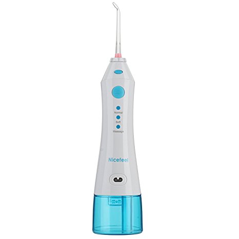 Water Flosser, Nicefeel Portable Oral Irrigator Jet Dental Care Cordless Rechargeable USB Charger with 2 Nozzle for Travel Home (IPX7 Waterproof)