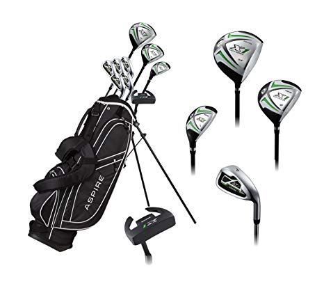 Aspire X1 Men's Complete Golf Set Includes Titanium Driver, S.S. Fairway, S.S. Hybrid, S.S. 6-PW Irons, Putter, Stand Bag, 3 H/C's Right Hand