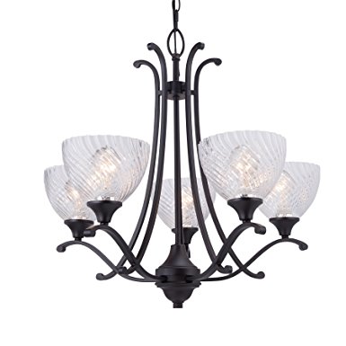 CO-Z 5-Light Oil Rubbed Bronze Ceiling Chandelier with Clear Cross-grained Glass Shade for Foyer, Dining Room, Living Room, Family Room