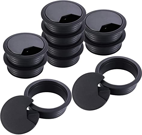 10 Packs Black Desk Cable Wire Grommet Cord, PC Computer Desk Plastic Grommet Cord, Tidy Cable Hole Cover Organizers (60 mm/ 2.36 Inch Mounting Hole Diameter)