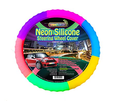 New SILICONE Glow in the dark Rainbow Steering wheel cover Limited Edition by Cameleon Cover!