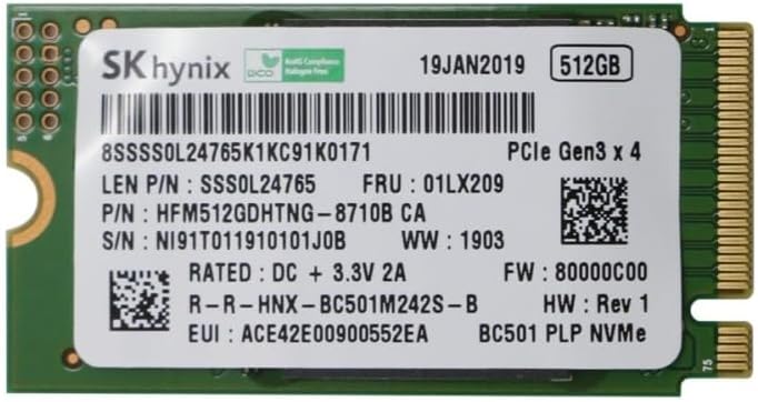 SK Hynix BC511 512GB M.2 2242 42mm NVMe PCIe Gen 3 x4 TLC SSD (SSS0V27609) for ThinkPad ProBook Latitude EliteBook Ideapad Inspiron Laptop Ultrabook Tablet - Internal Solid State Drive (OEM New)