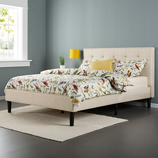 Zinus Upholstered Button Tufted Platform Bed with Wooden Slats, Twin