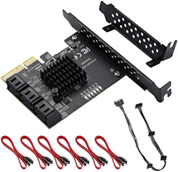 MZHOU PCIe 6 SATA 4X Card, with 6 SATA Cables and Low Profile Bracket, 6 Gb/s SATA Controller PCIe Card, Built-in Adapter Converter for Desktop PC （Support 6 SATA 3.0 Devices）