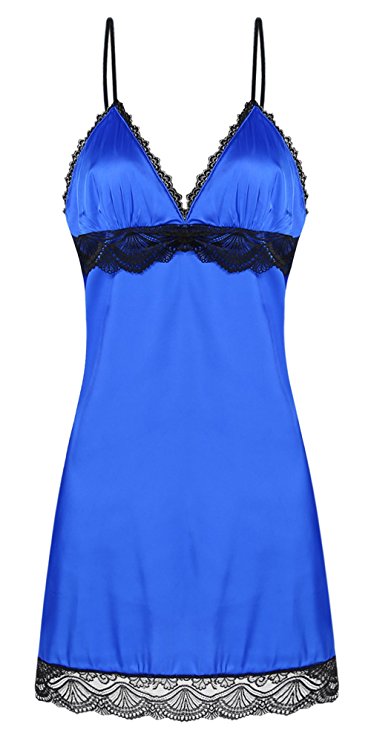 Ekouaer Sexy Lingerie Women's Sleepwear Satin Nightgown Silk Chemise Slip