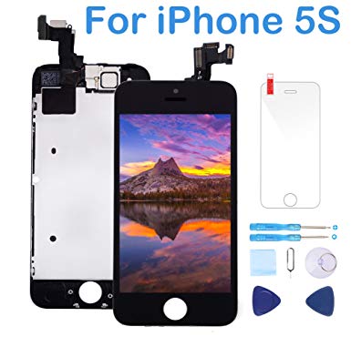 Screen Replacement for iPhone 5S Black 4.0" Inch LCD Display Touch Digitizer Frame Assembly Full Repair Kit,with Proximity Sensor,Ear Speaker,Front Camera,Screen Protector,Repair Tools