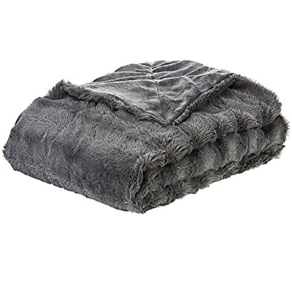 Cheer Collection Ultra Soft Faux Fur to Microplush Reversible Cozy Warm Throw Blanket - 86" x 86" - Grey