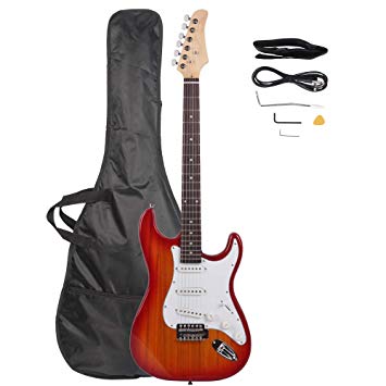 Z ZTDM Full Size 39" Rosewood Fingerboard Electric Guitar with Gigbag Strap Amp Wire Tremolo Arm Cord for Adult Student Beginner Sunset Red