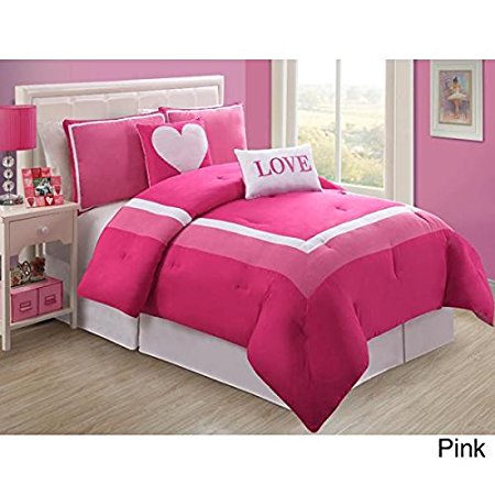 Modern Teen Kids Girls Comforter Bedding Set with Pillows Pink Purple Coral or Turquoise (Full, Pink) Include Scented Candle Tarts