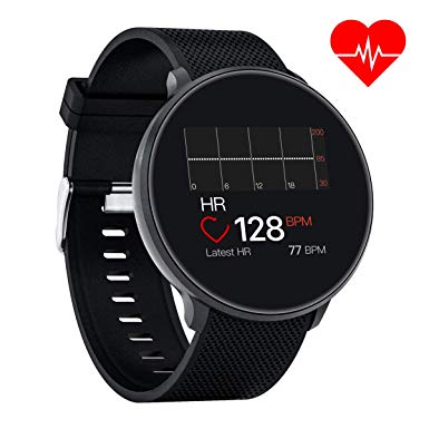 Blood Pressure Smart Watch Fitness Activity Tracker Heart Rate Sleep Monitor IP67 Waterproof Bluetooth Pedometer Steps Calorie Counter Women Men Free Replaceable Band Bebinca (Black)