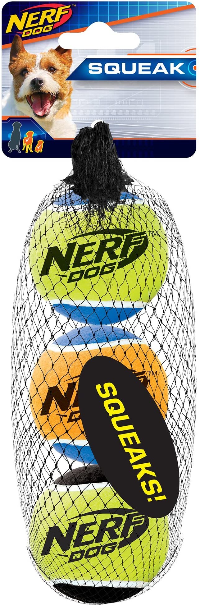 Nerf Dog Tennis Ball Dog Toy with Interactive Squeaker, Lightweight, Durable and Water Resistant, 2 Inches, for Small/Medium Breeds, Three Pack, Assorted Colors