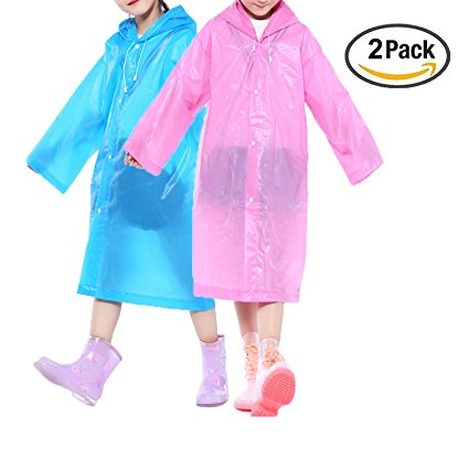 Portable Kids Children Rain Poncho, Opret Reusable Raincoat with Hoods and Sleeves, Durable, Lightweight and Perfect for Outdoor Activities