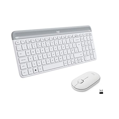 Logitech MK470 Slim Wireless Keyboard and Mouse Combo - Modern Compact Layout, Ultra Quiet, 2.4 GHz USB Receiver, Plug n' Play Connectivity, Compatible with Windows - White