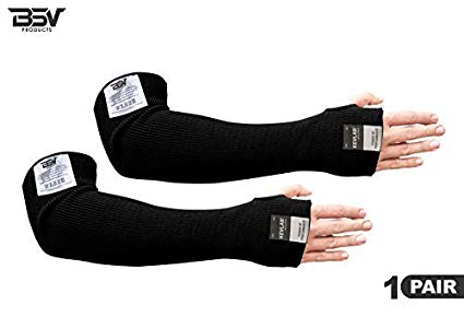 Kevlar Sleeves- Heat, Scratch & Cut Resistant Protective Arm Sleeve with Thumb Hole- Arms Safety Sleeves- Long Arm Guard Protector for Work- Bite Proof- 18 Inches, Black, 1 Pair