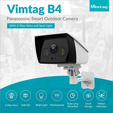 Vimtag IP White Light Security Camera | 2MP HD Outdoor Waterproof Surveillance Camera with Night Vision Spotlight   2-Way Real Time Audio | Stream On Phone & Tablet & Computers, Compatible with Alexa