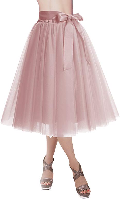 DRESSTELLS Knee Length Tulle Skirt Tutu Skirt Evening Party Gown Prom Formal Skirts