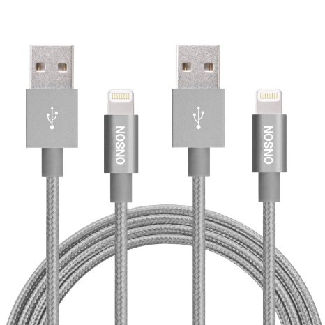 ONSON iPhone Cable2Pack 10ft Nylon Braided Lightning Cable USB Cord Charging Cable for iPhone 66 Plus6s6s PlusiPhone 5 5c 5siPad 4 Mini AirGray