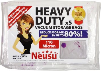 Neusu Extra Large Vacuum Storage Bags - Heavy Duty Strong 110 Micron Quality - Compression Space Saving Bags - 5 Pack - 100cm x 70cm
