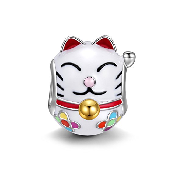 NinaQueen 925 Sterling Silver Enamel Lucky Cat Charms. Gold Plated Fine Jewelry